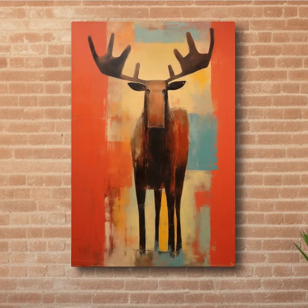 Expressionist Abstract Moose Portrait Painting - Vibrant Rustic Wildlife Wall Art