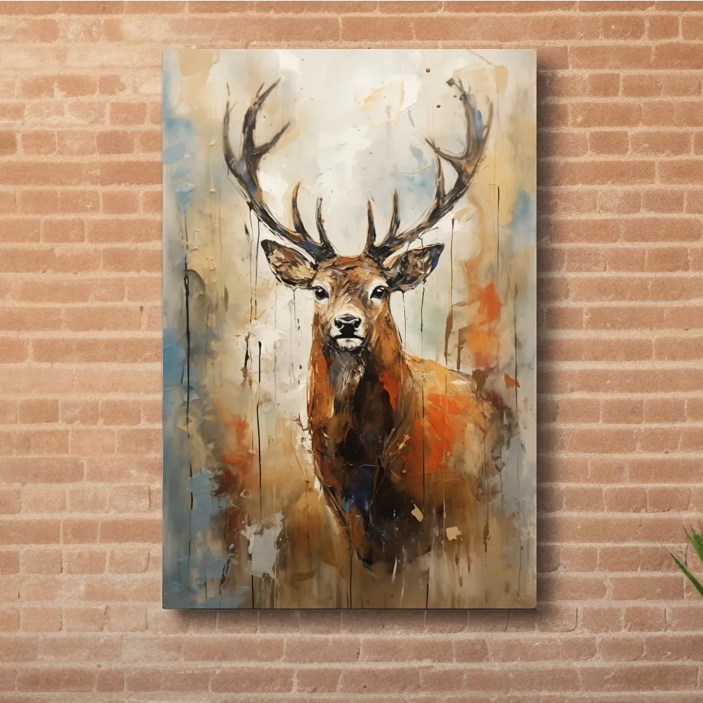 Deer buck painting, rustic impasto effect
