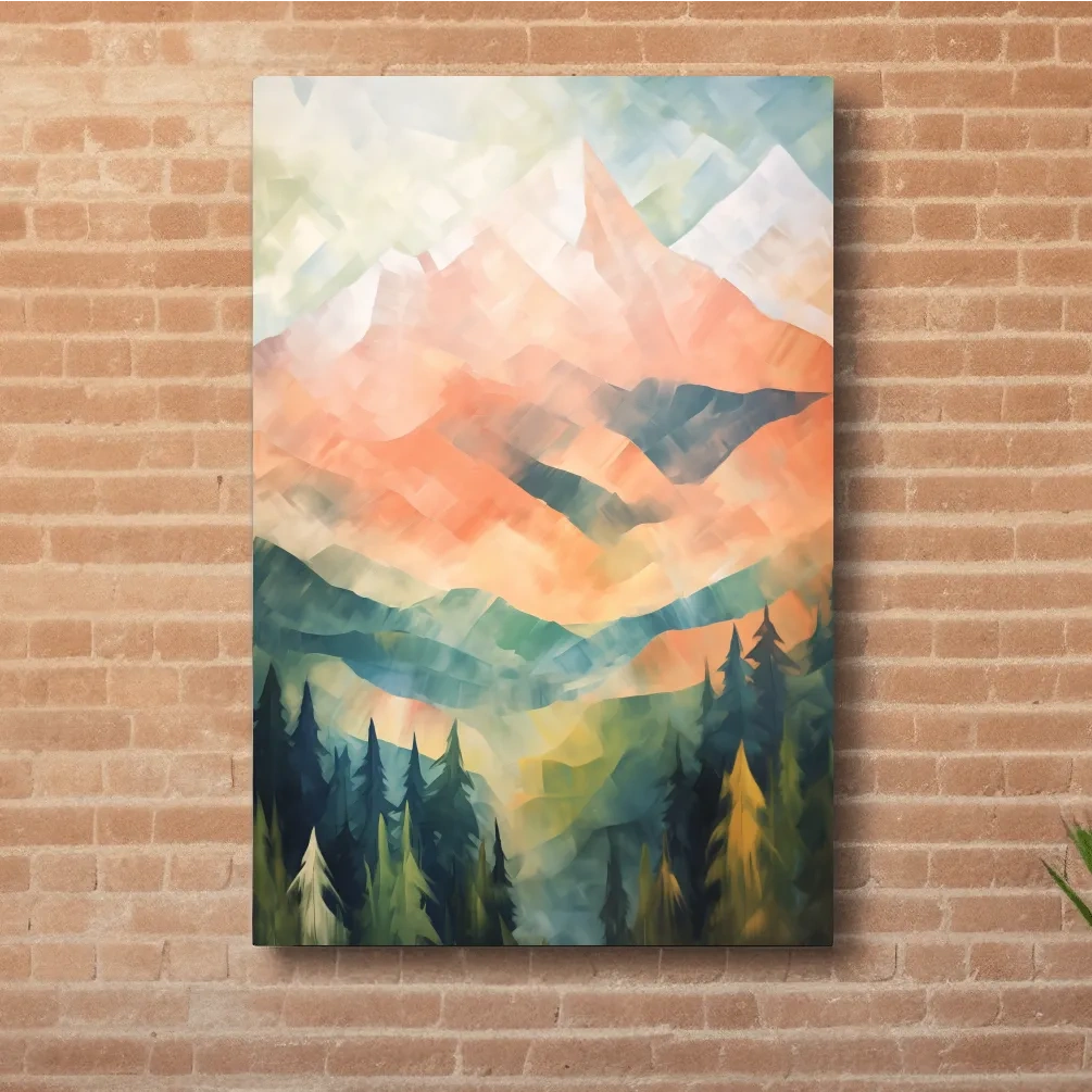 Colourful impressionism painting of alpine mountains, vibrant layered brush strokes