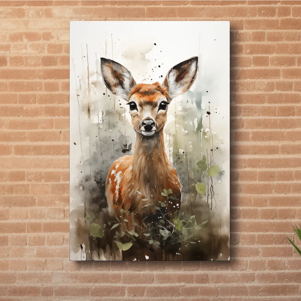 Watercolor fawn wall art, delicate forest setting artwork