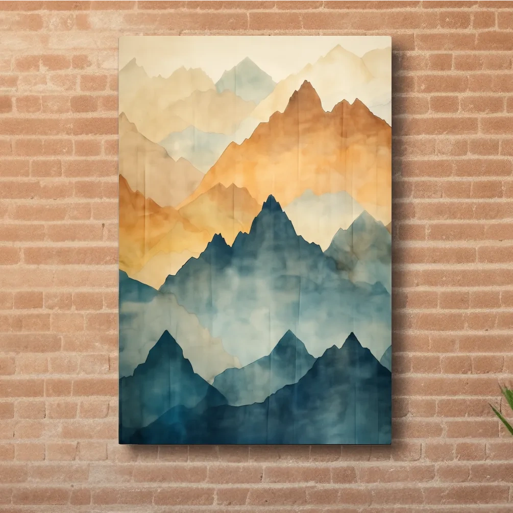 Textured effect watercolour painting of mountain ridgelines in the fog