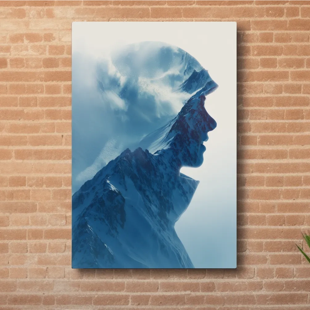 Double exposure skier and alpine mountain photography artwork