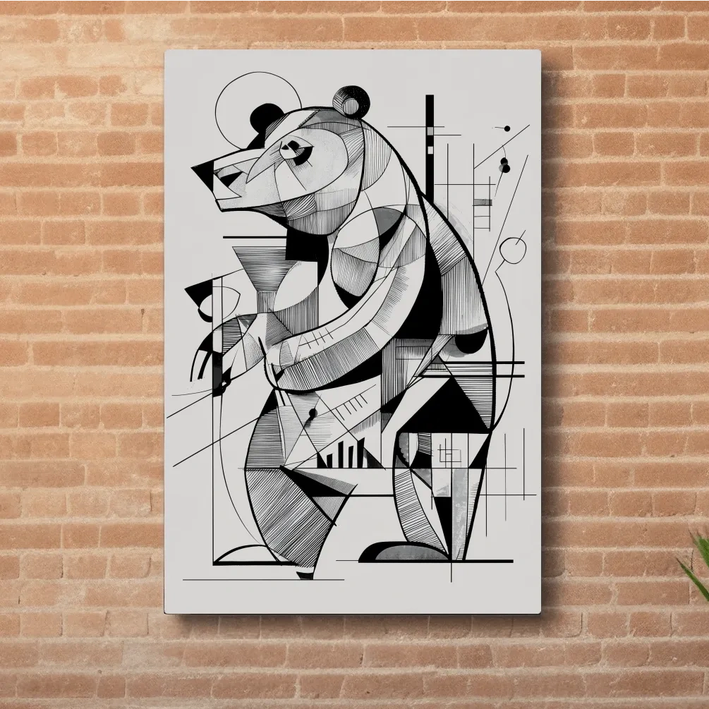 Cubism Abstract Bear Artwork - Modern Black And White Wildlife Wall Art