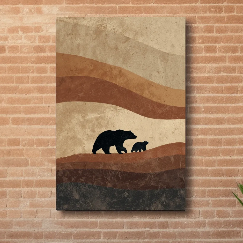 Scandi Bear Family Silhouette Artwork - Earthy Abstract Wildlife Wall Art