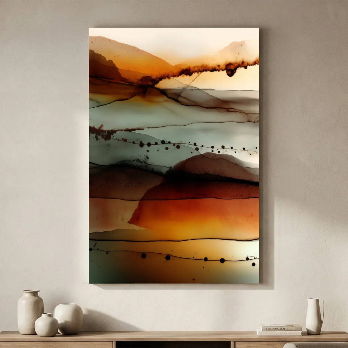 Moody Abstract Mountain Horizon Watercolor - Modern Landscape Wall Art