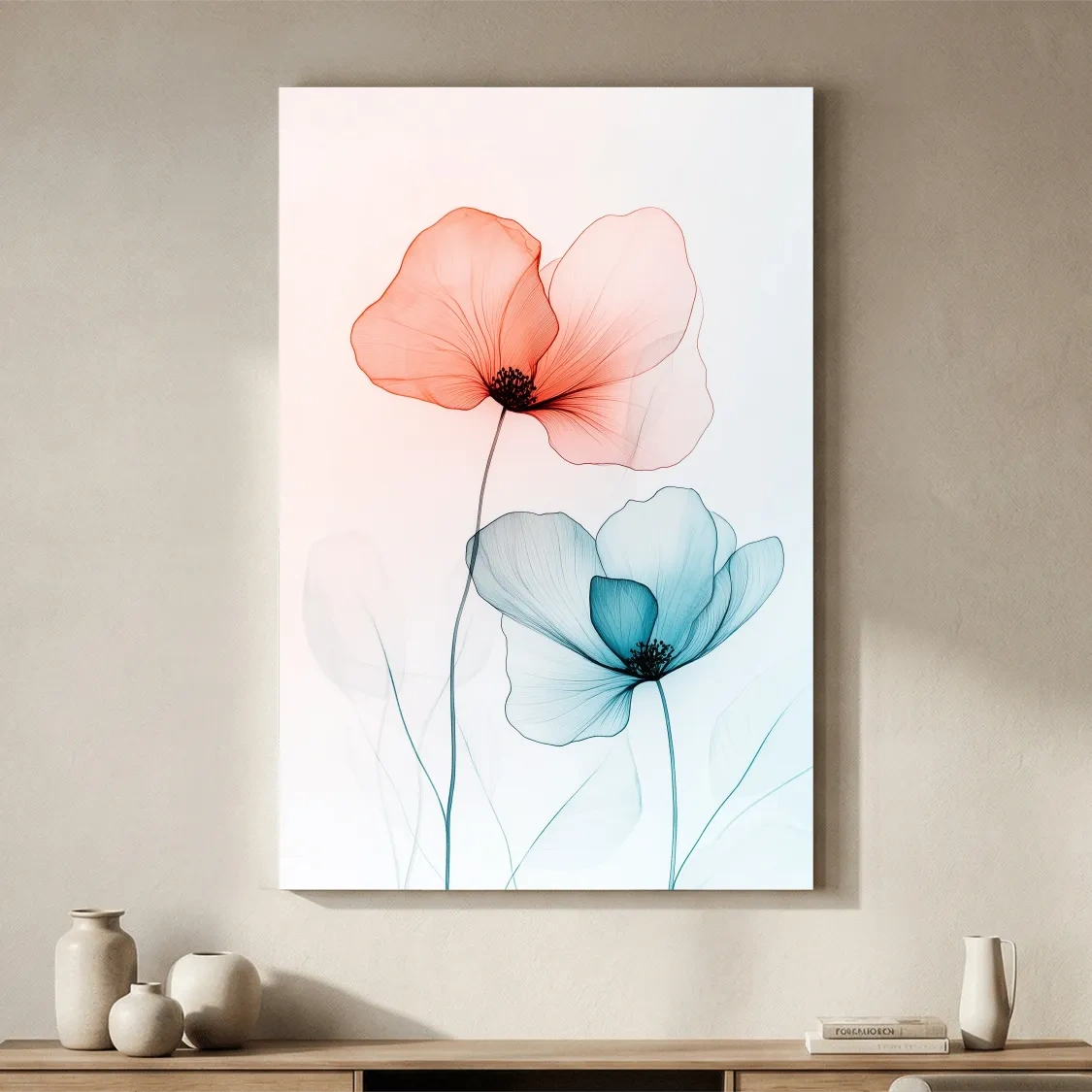 Minimalist Poppy Watercolor Print - Modern Botanical Floral Wall Art