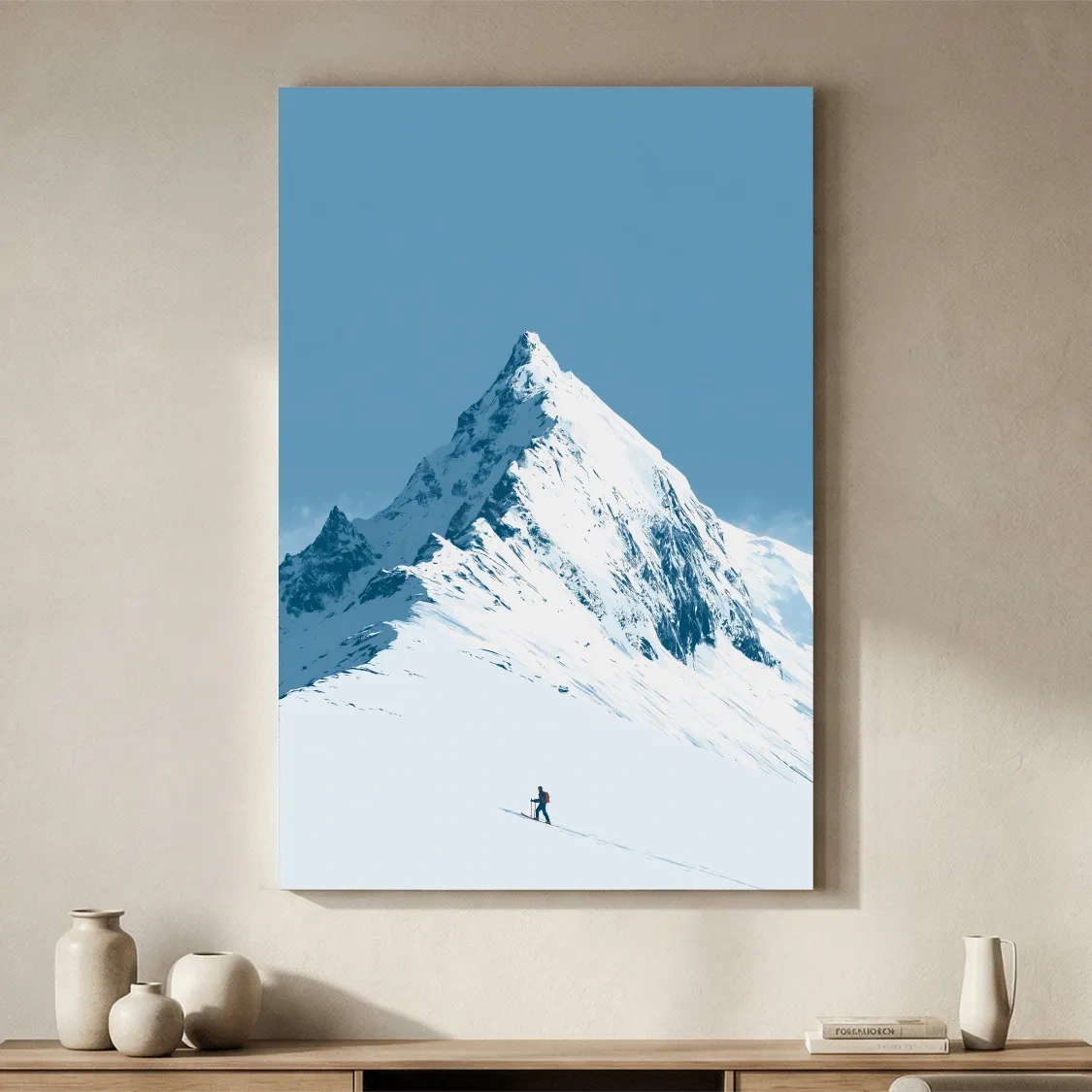 Snowy Alpine Peak Backcountry Skier - Minimalist Mountain Wall Art