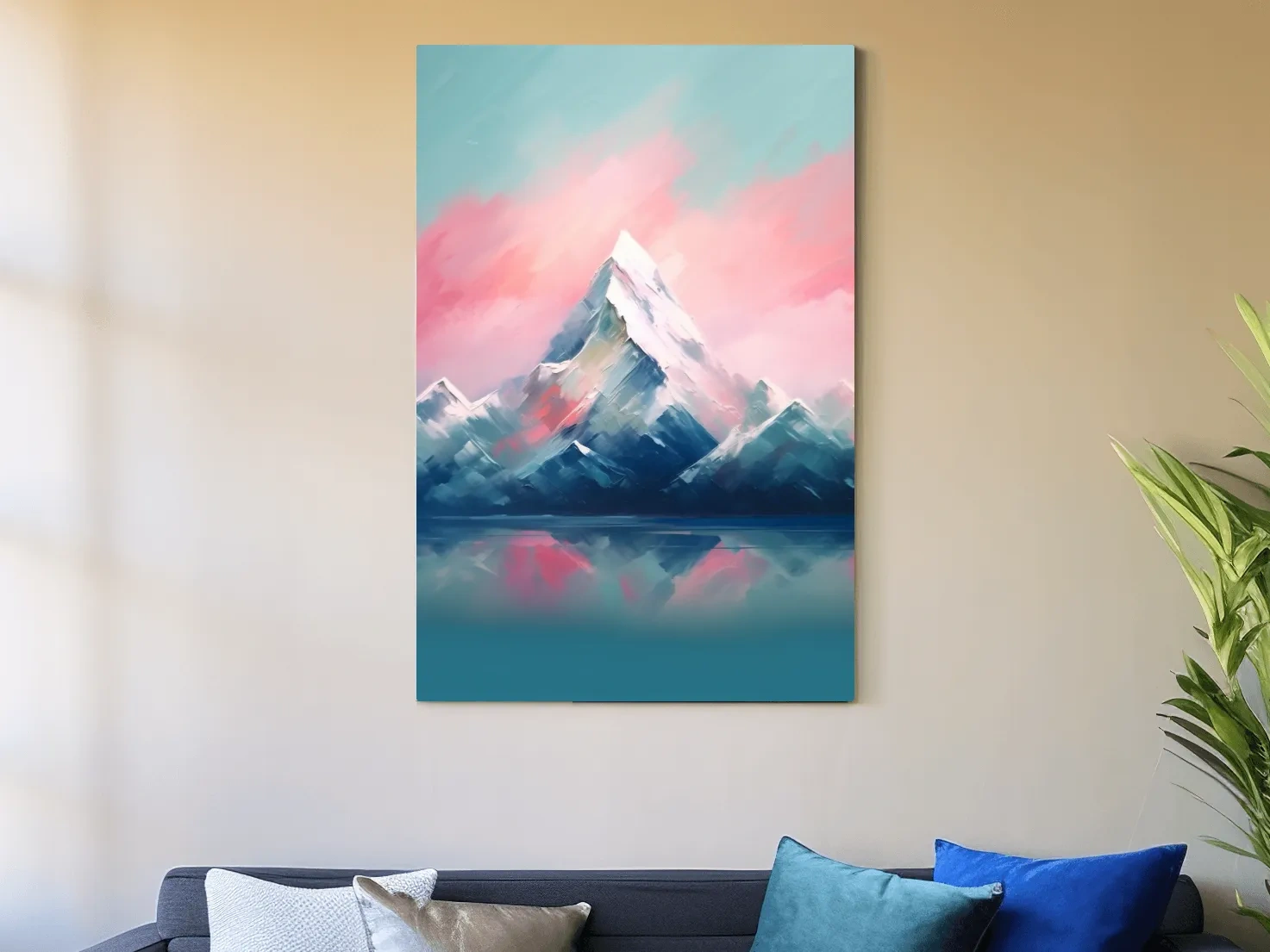 Pastel Alpine Peak Painting - Impressionism Watercolor Mountain Wall Art