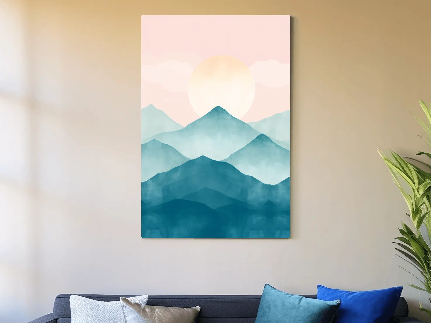 Pastel Watercolor Mountain Sunrise - Abstract Landscape Painting