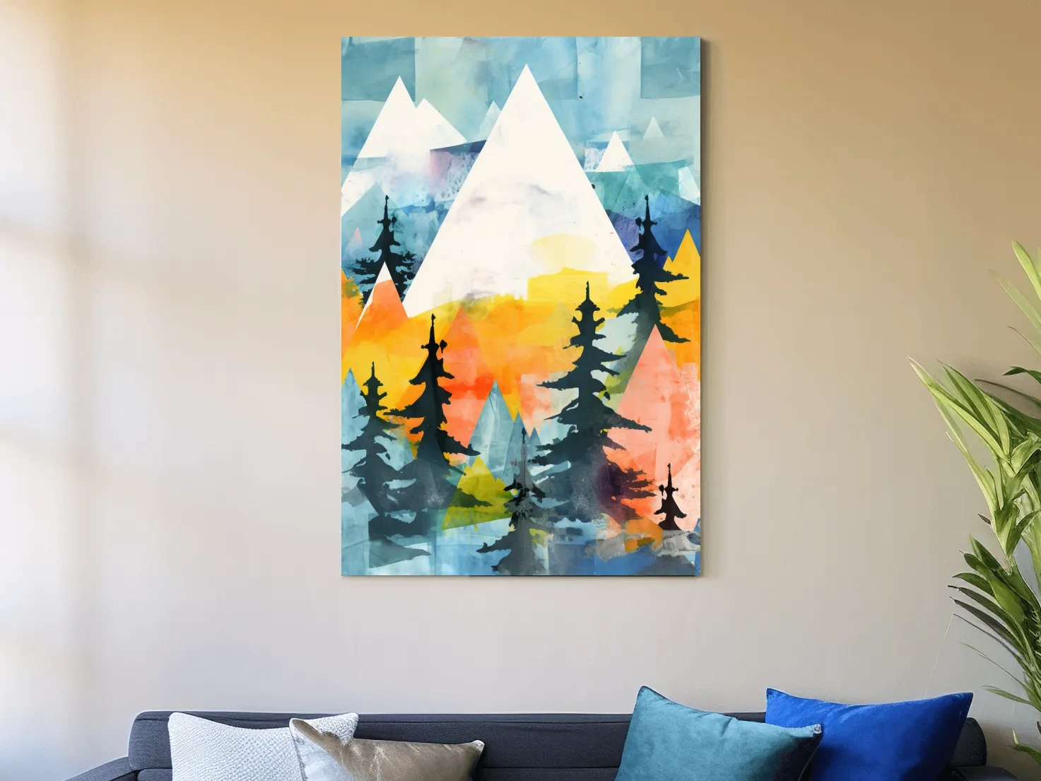 Rustic Watercolor Mountains And Pine Forest - Vibrant Alpine Landscape Wall Art