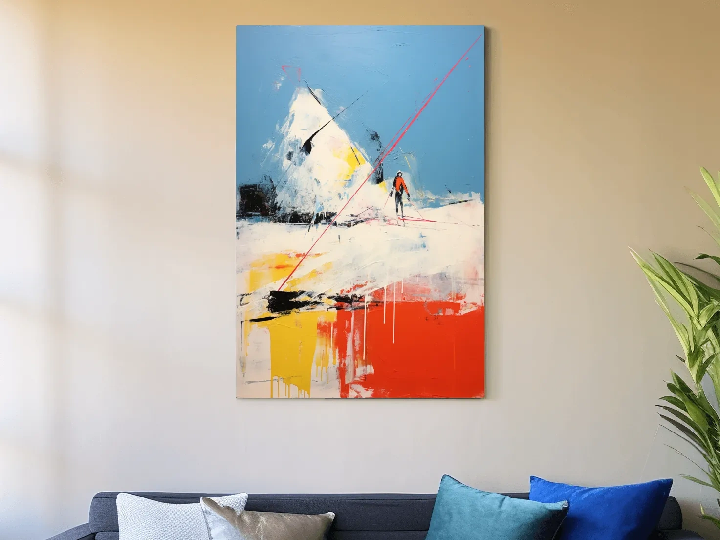 Expressionist Abstract Skiier Mountain Peak Painting - Winter Sports Wall Art