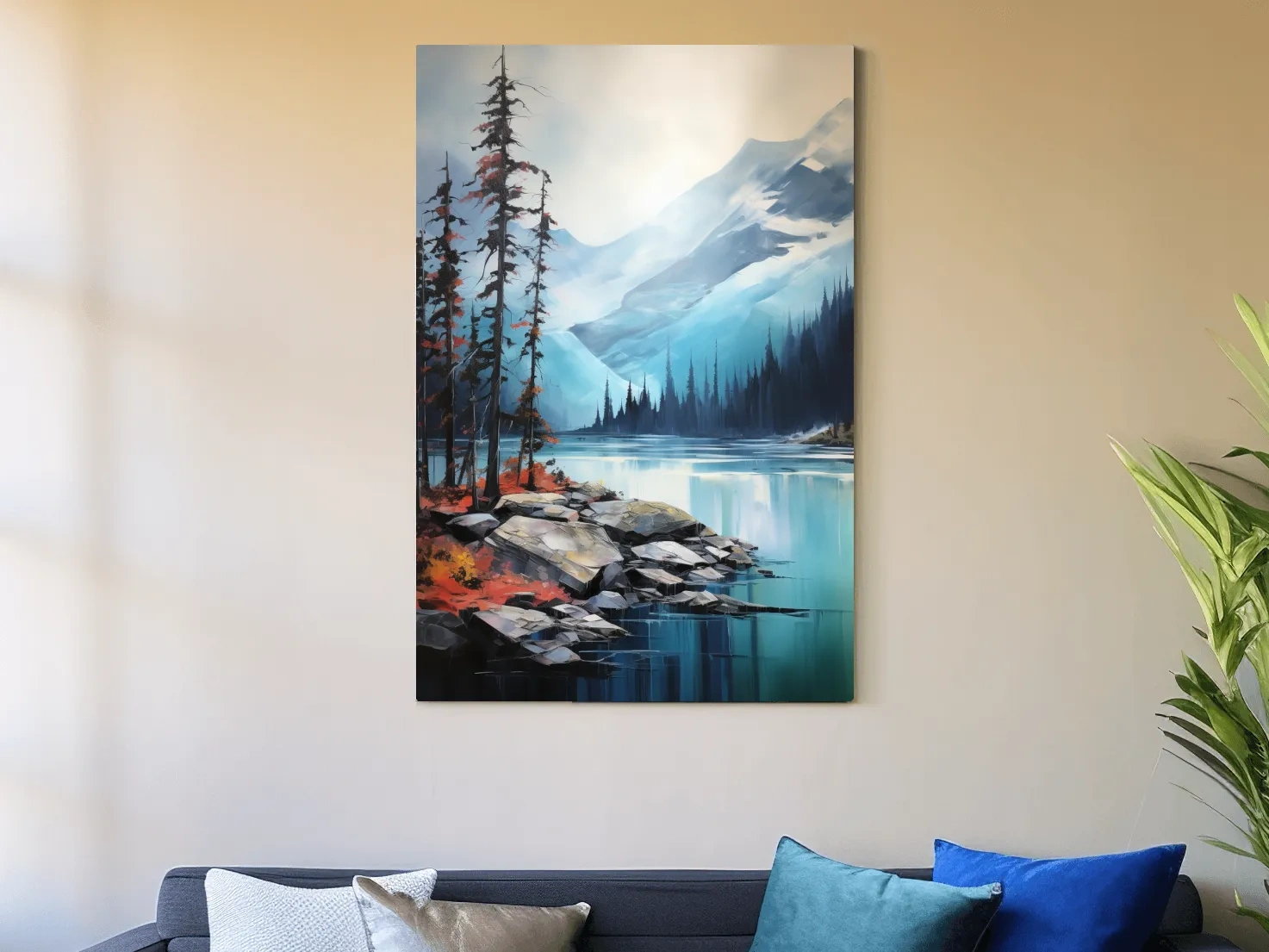 Turquoise Alpine Lake And Mountain Watercolor - Serene Forest Wall Art