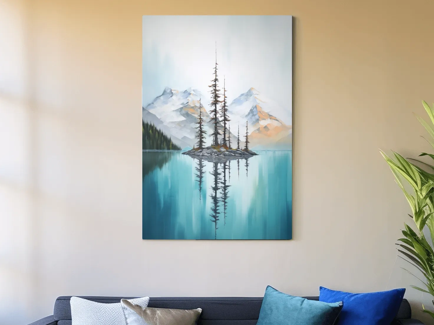 Turquoise Alpine Lake Island Pines - Serene Mountain Landscape Wall Art