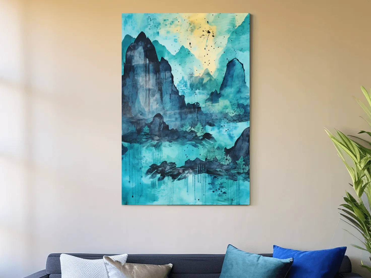 Abstract Mountain Lake Watercolor - Landscape Wall Art