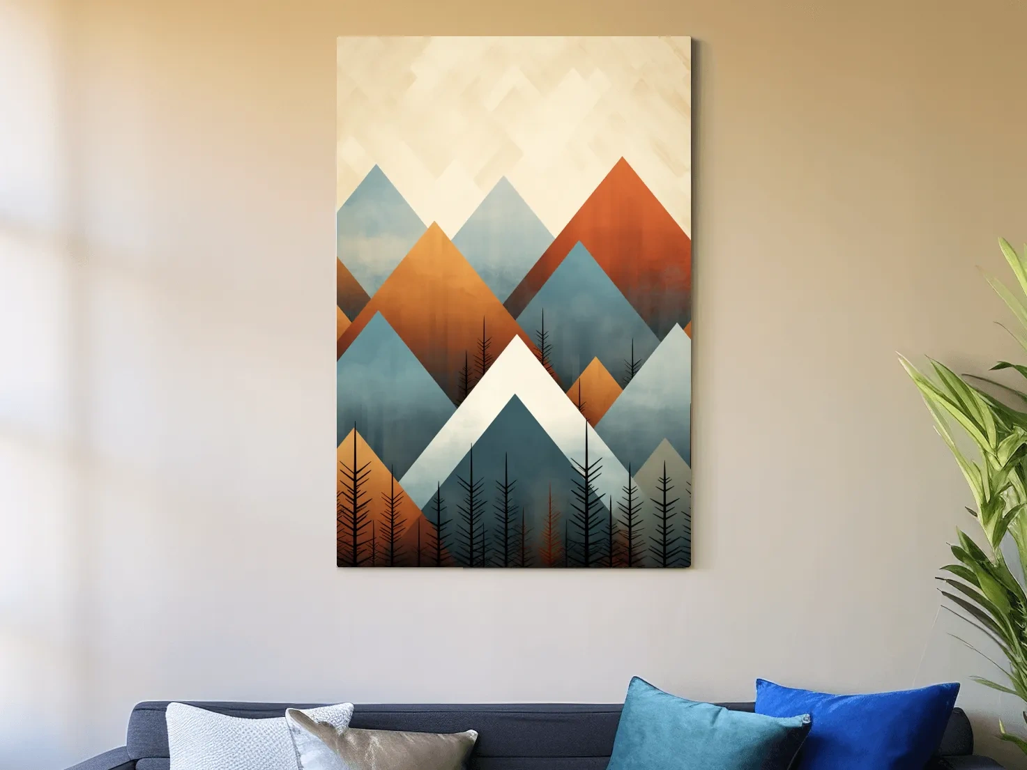 Geometric Pine Mountain Peaks - Minimalist Mid Century Wall Art