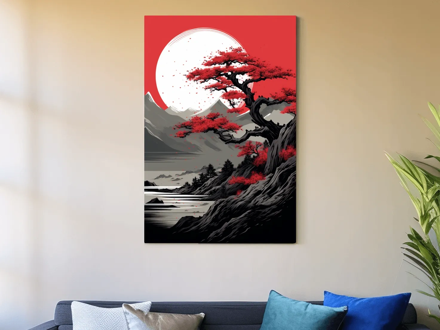 Japanese Ink Landscape With Bonsai Tree - Zen Mountain Wall Art