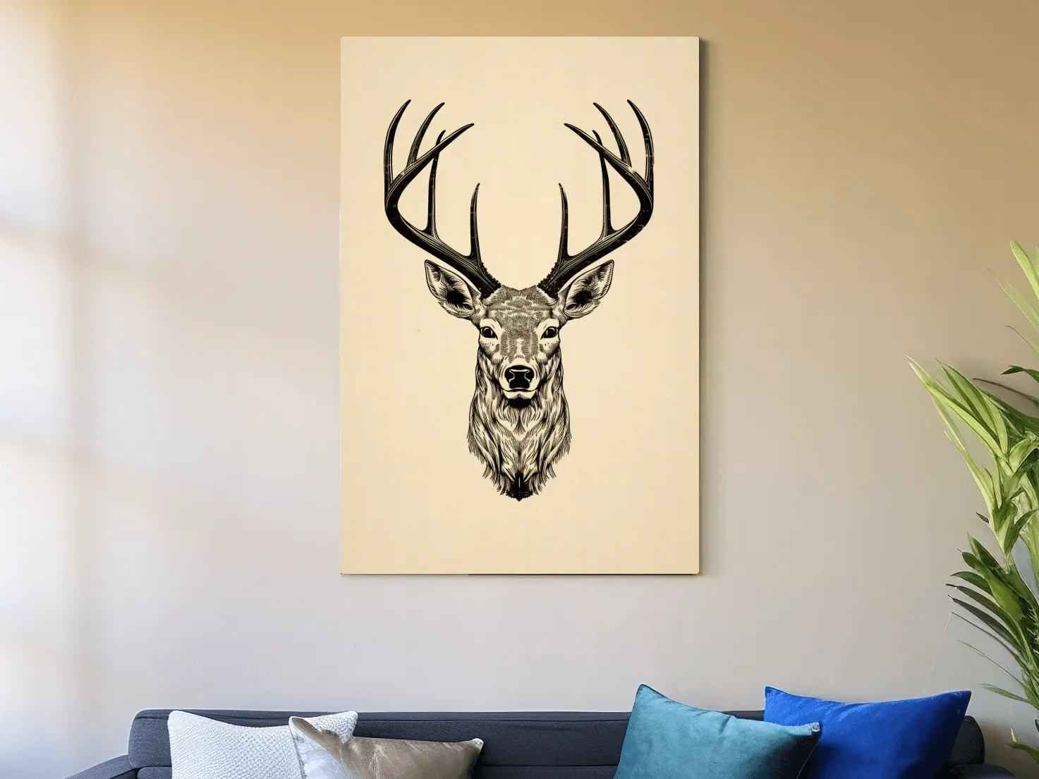 Vintage Deer Head Line Drawing Artwork - Minimalist Wildlife Tattoo Wall Art
