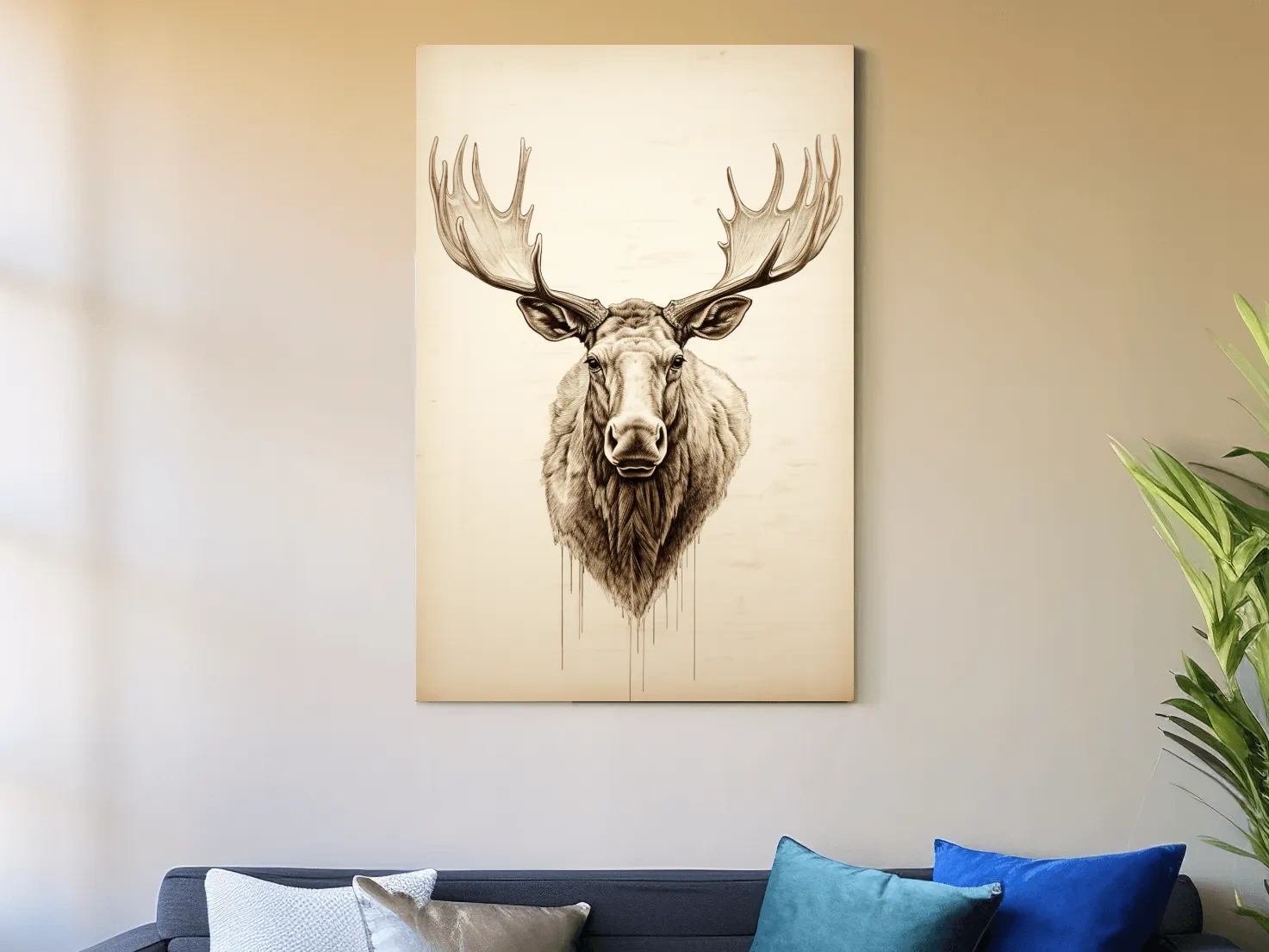 Vintage style portrait drawing of a moose