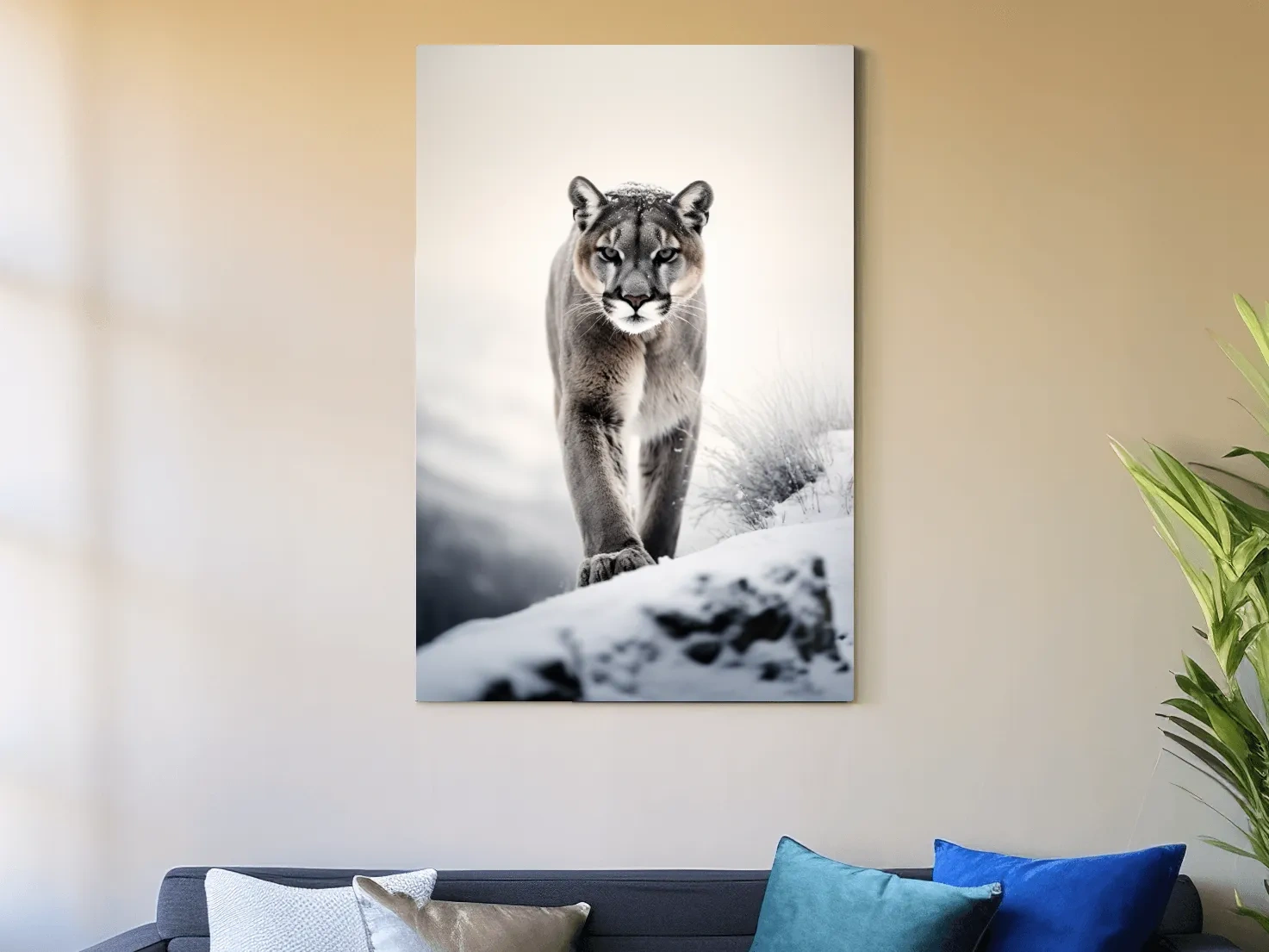 Majestic Cougar Close Up Wildlife Photography - Minimalist Winter Wall Art