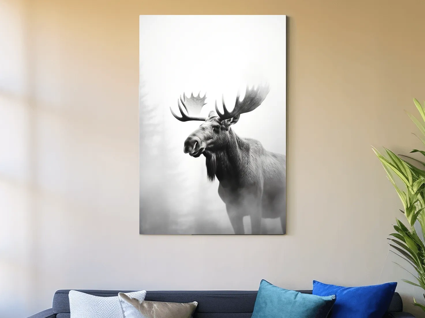 Moody Black And White Moose Portrait - Misty Wildlife Photography Artwork