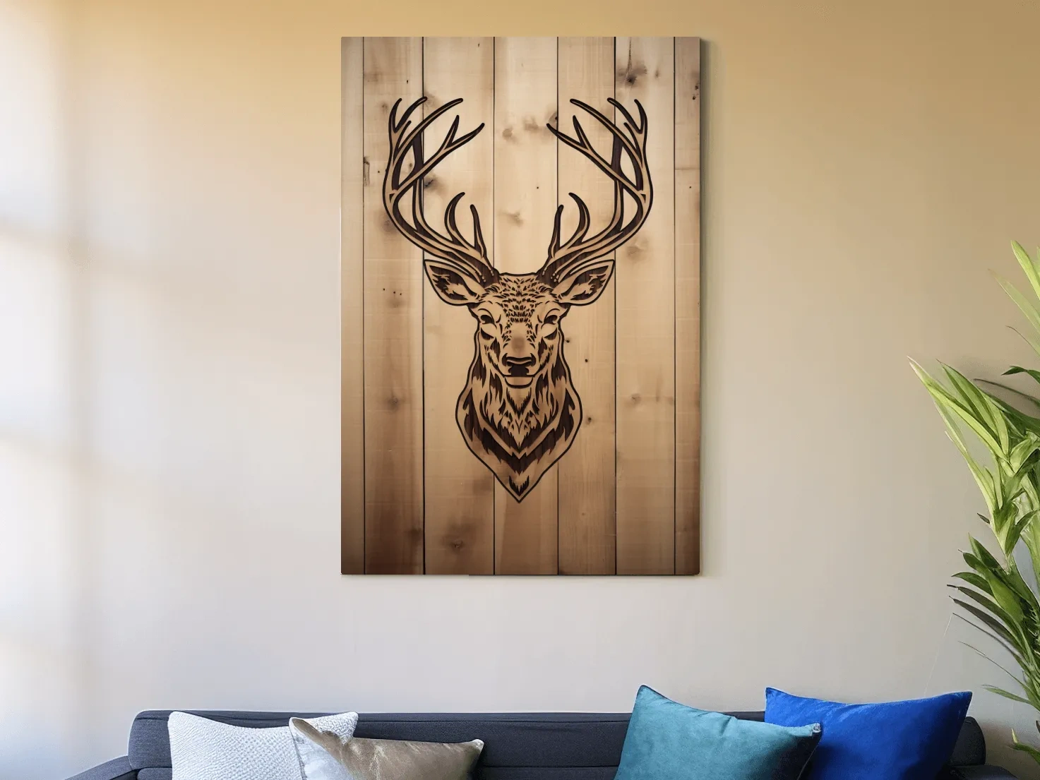 Rustic Stag Head Woodburn Illustration - Cabin Lodge Wildlife Wall Art