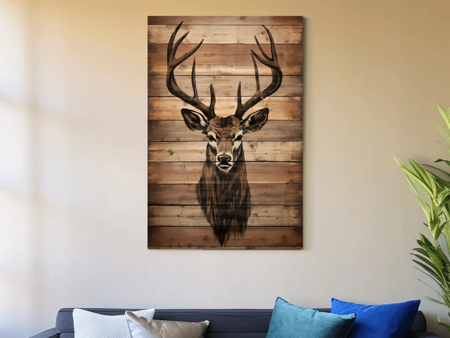 Rustic Stag Head Wood Burning Art - Cabin Lodge Wildlife Artwork