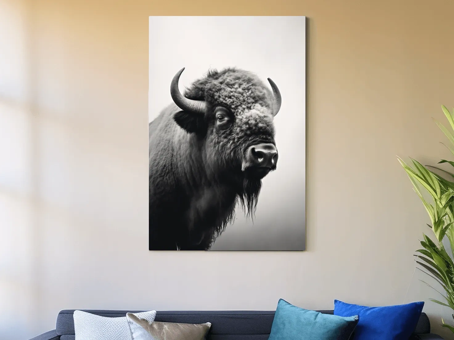 Black And White Bison Portrait - Wildlife Photography Wall Art