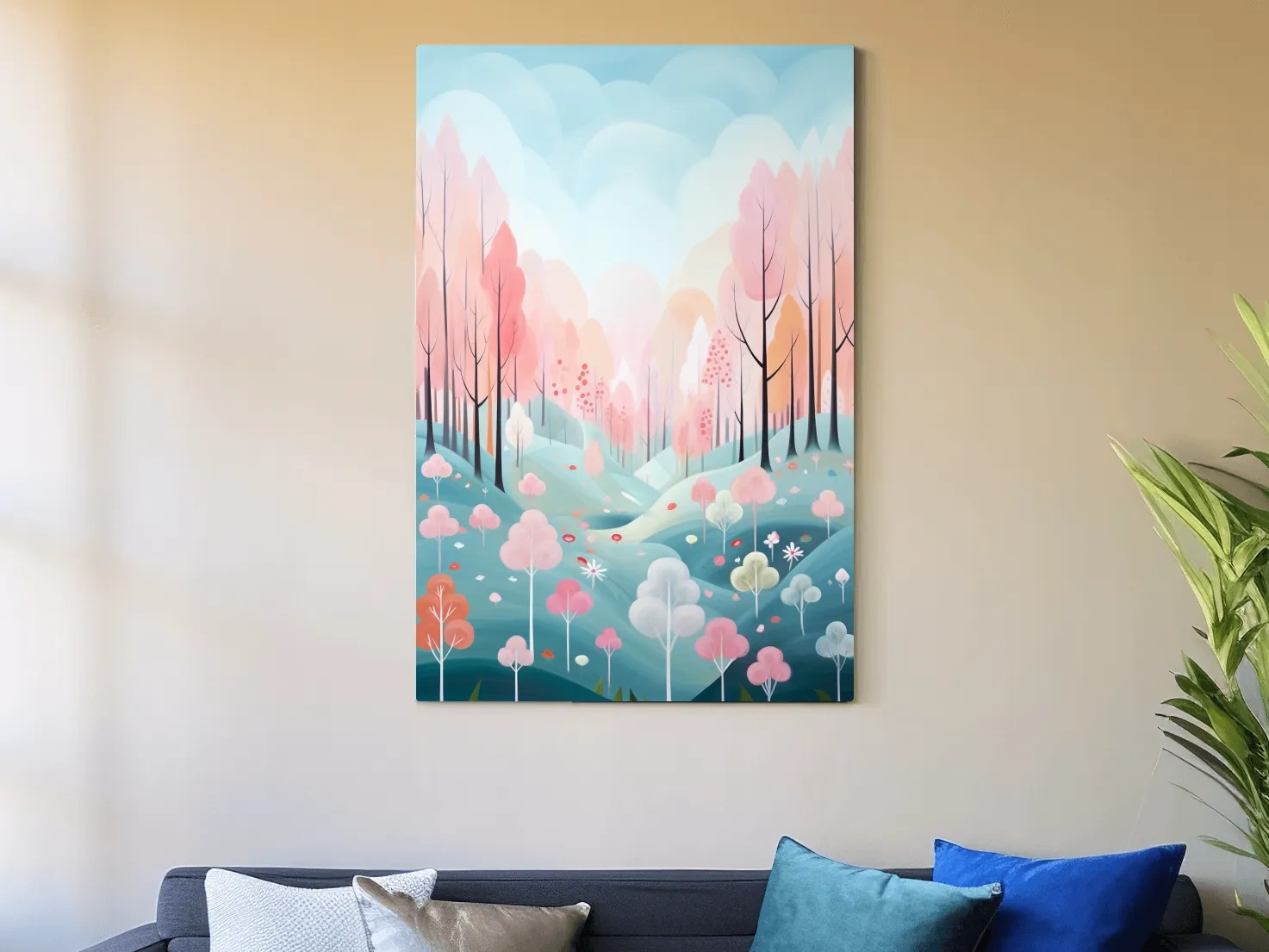 Whimsical Pastel Spring Forest Landscape - Dreamy Nature Wall Art