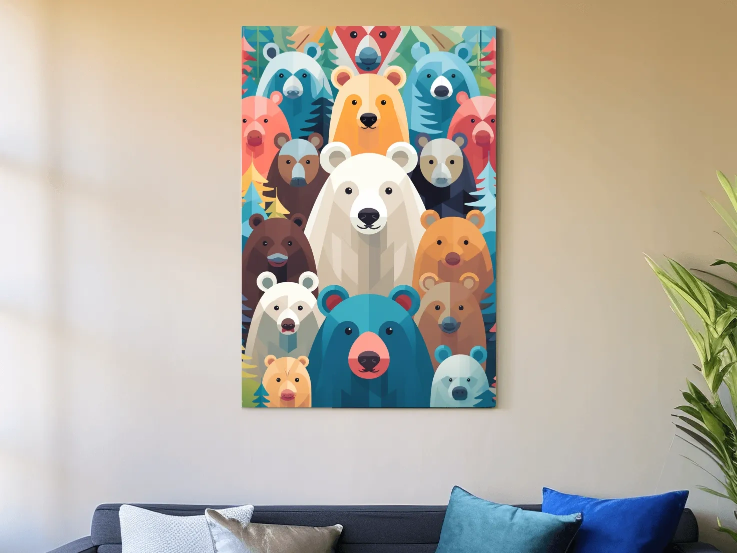 Colorful Bear Family Collage - Childrens Nursery Wildlife Wall Art