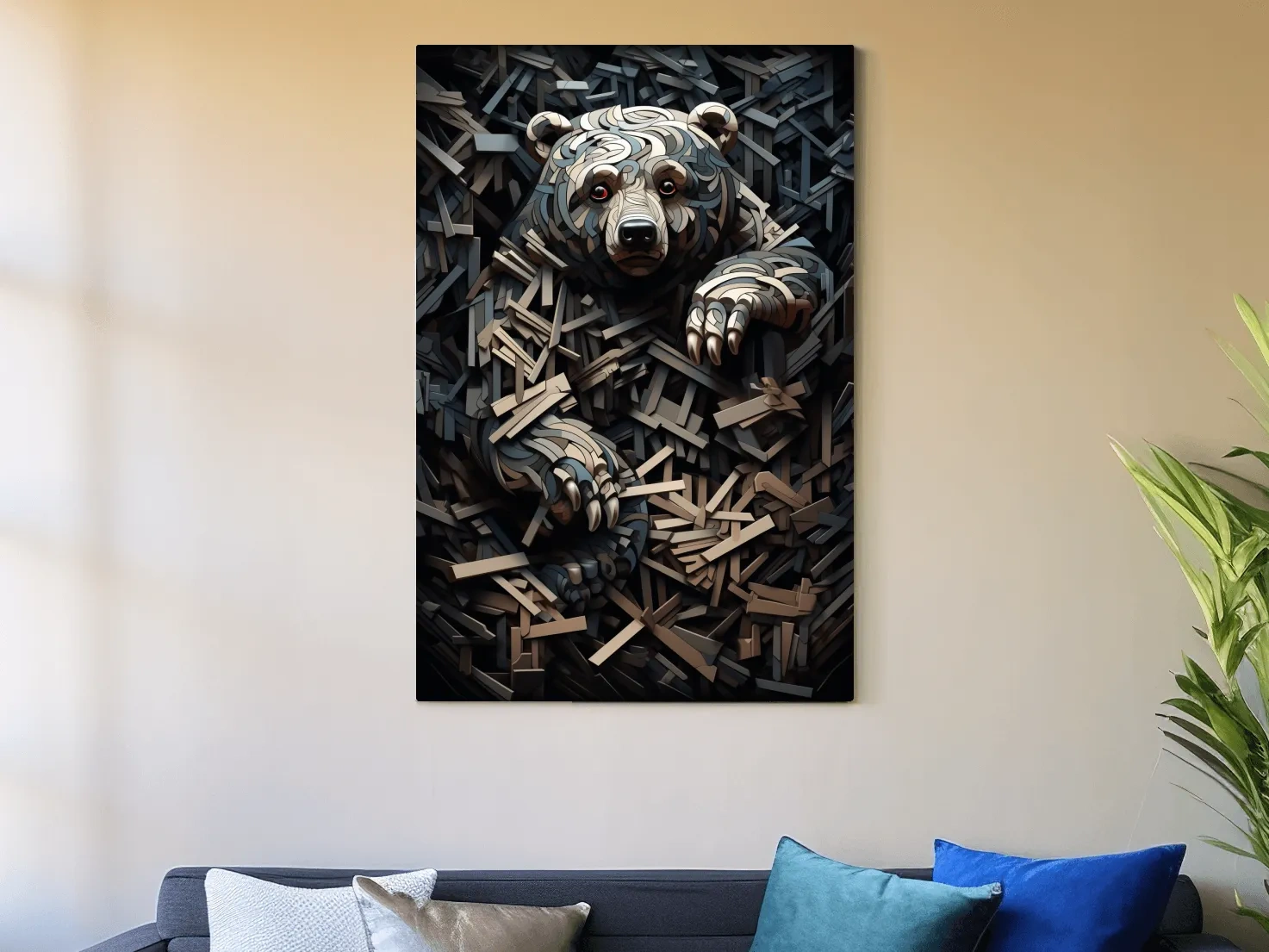 MC Escher style deconstructed hidden bear art 