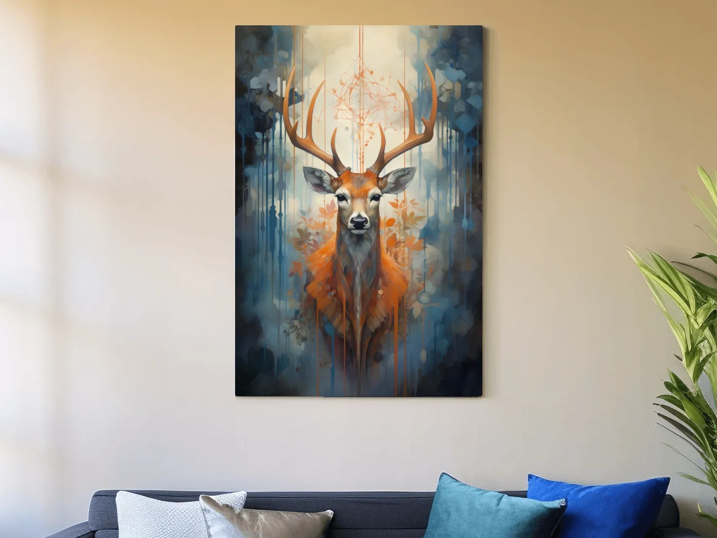 Abstract painting of a majestic deer head