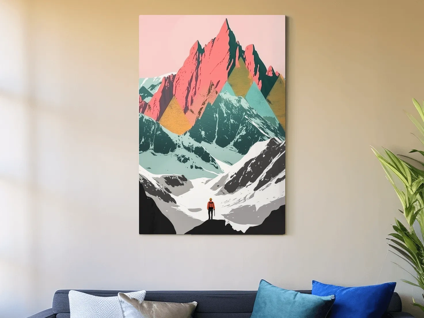 Vibrant Alpine Peaks Illustration - Colourful Mountain Wall Art
