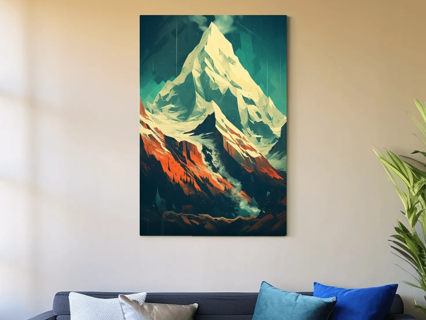 Retro Geometric Glacier Mountain Peak Artwork - Alpine Landscape Wall Art