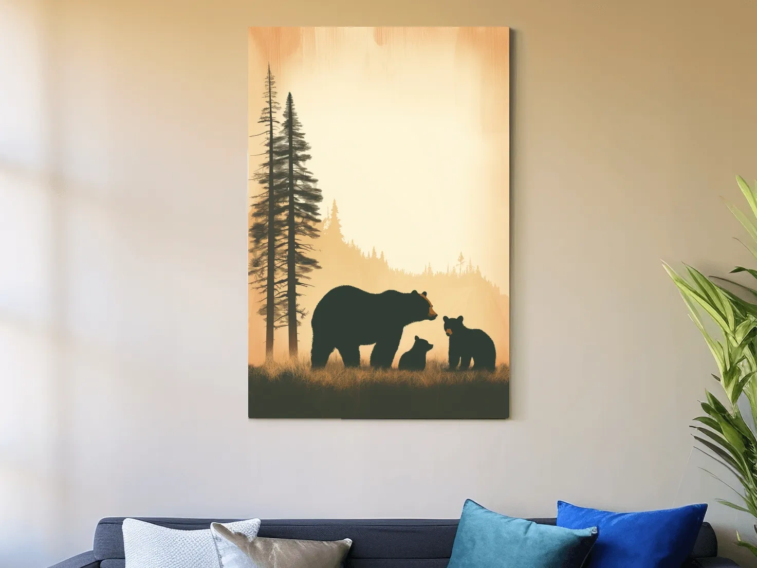 Bear Family Forest Silhouette Illustration - Minimalist Wildlife Artwork