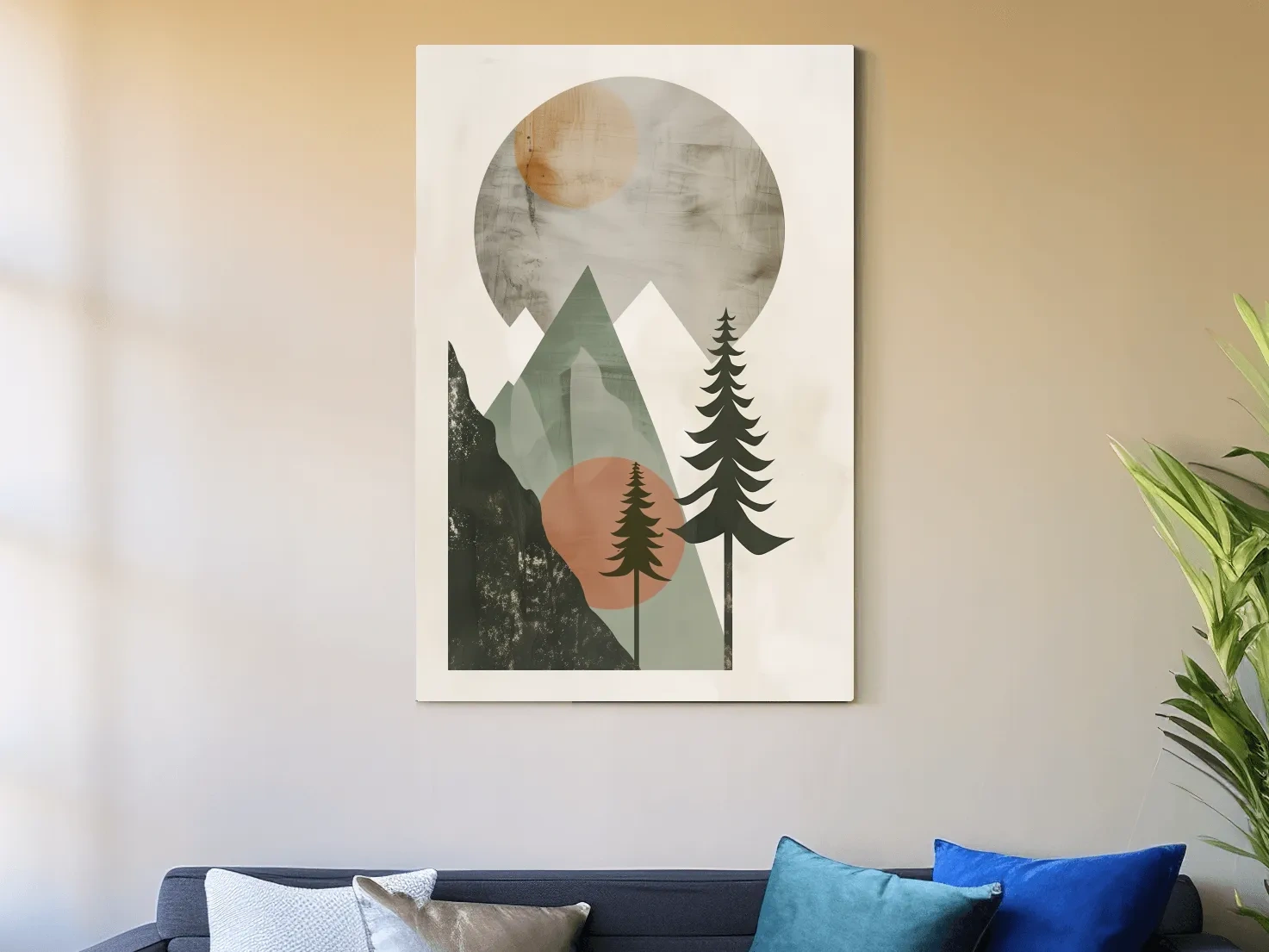 Minimalist Scandinavian Mountain Pines Landscape - Modern Boho Wall Art
