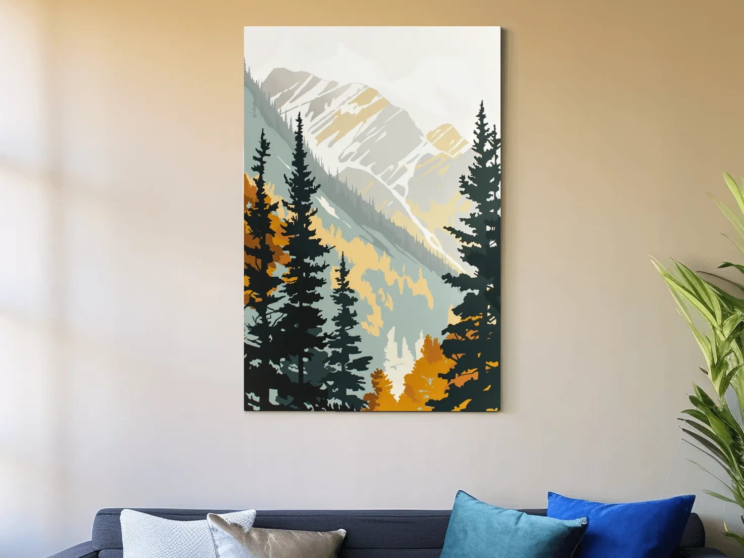 Minimalist Alpine Mountain & Pine Forest - Scandinavian Landscape Wall Art