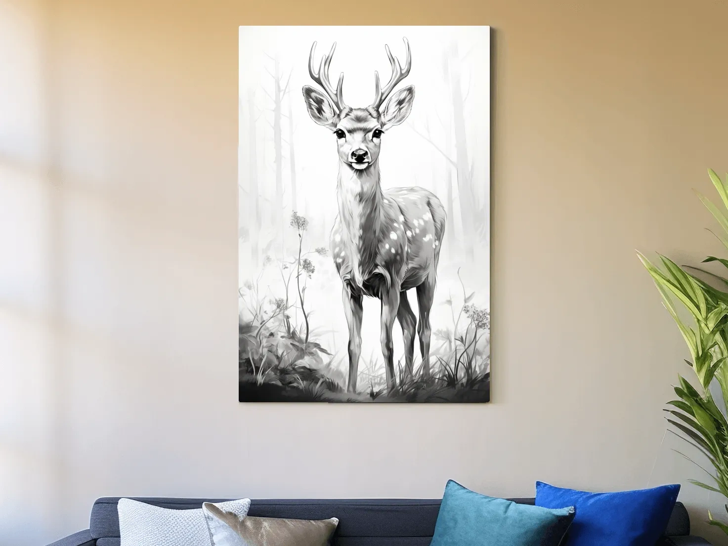 Minimalist Black And White Deer Sketch - Woodland Wildlife Wall Art