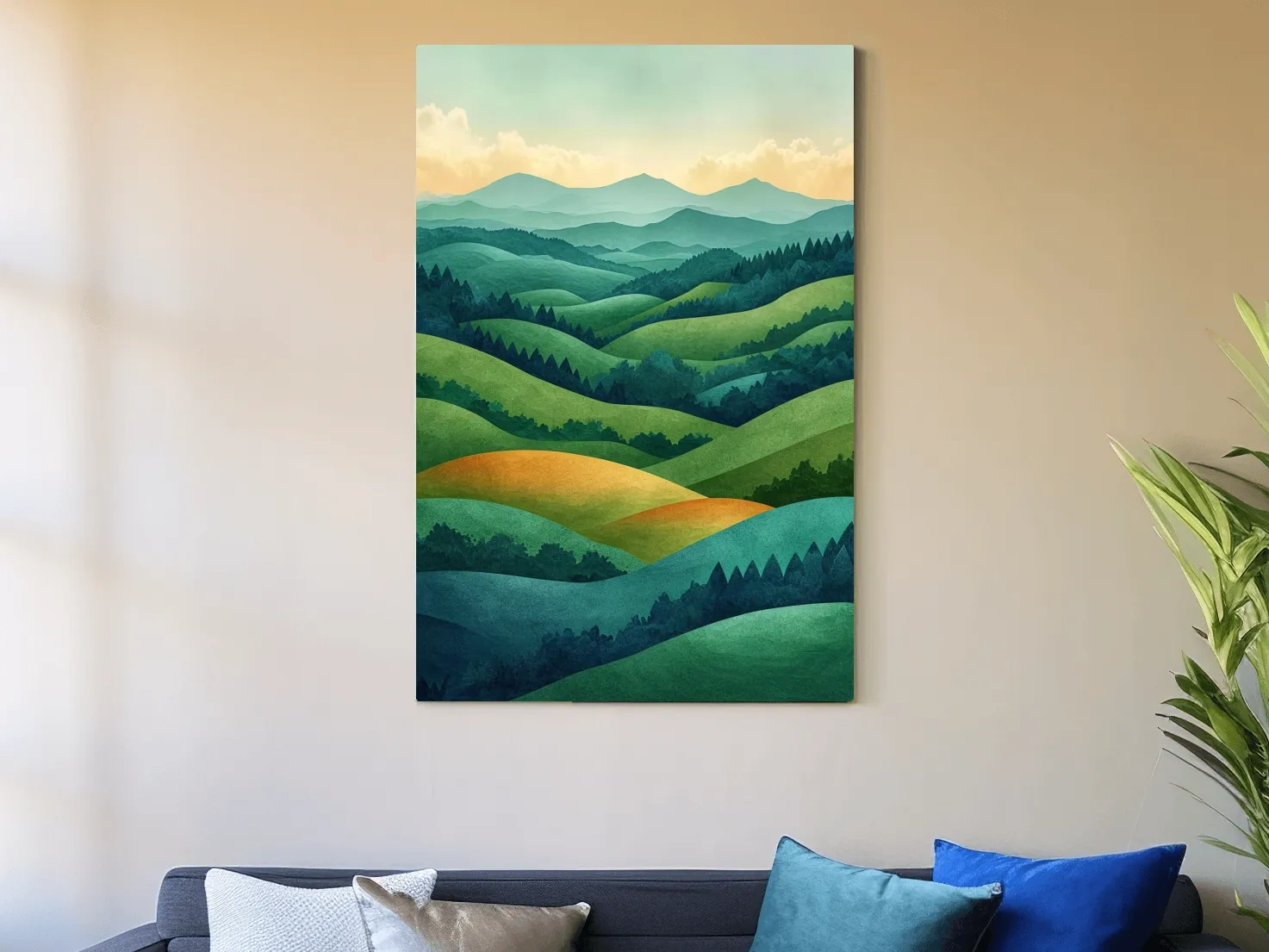 Rolling hills and forest surreal artwork, 3d layered effect