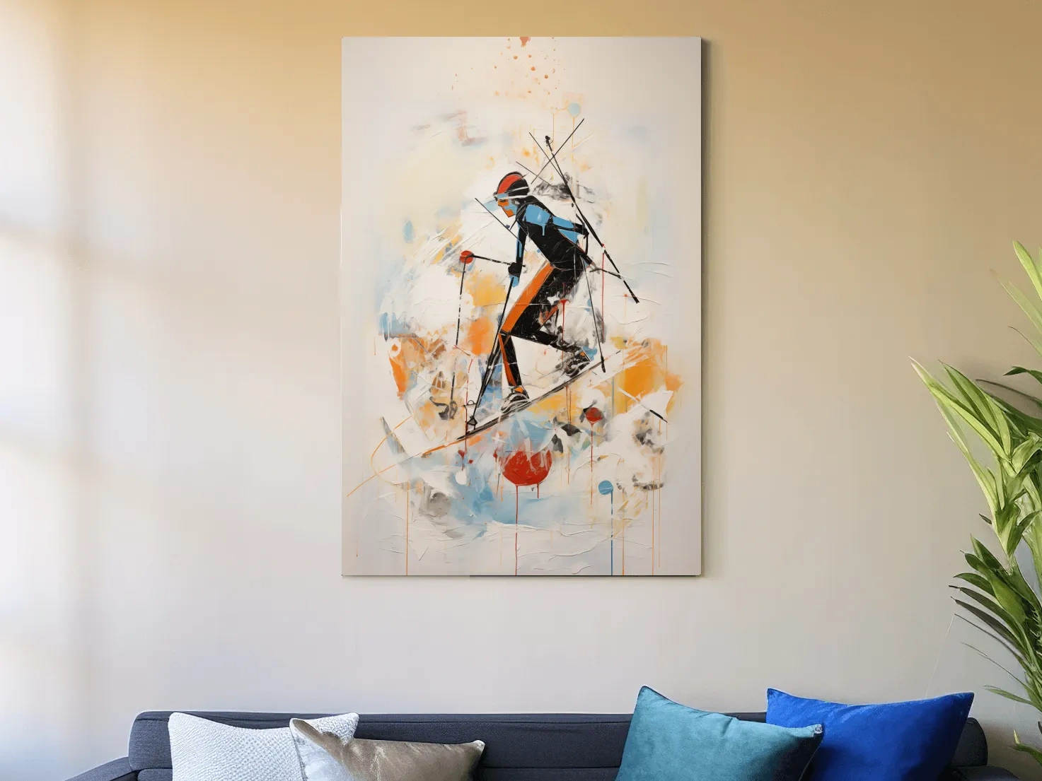 Abstract Ski Mountaineer Painting - Modern Winter Adventure Wall Art