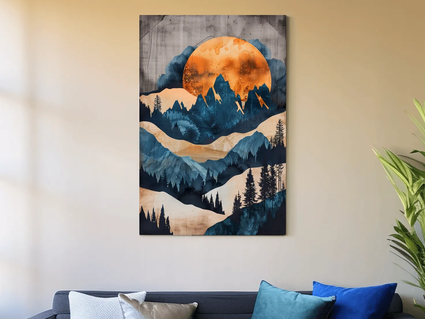 Moody Abstract Mountain Sunset - Forest Watercolor Wall Art