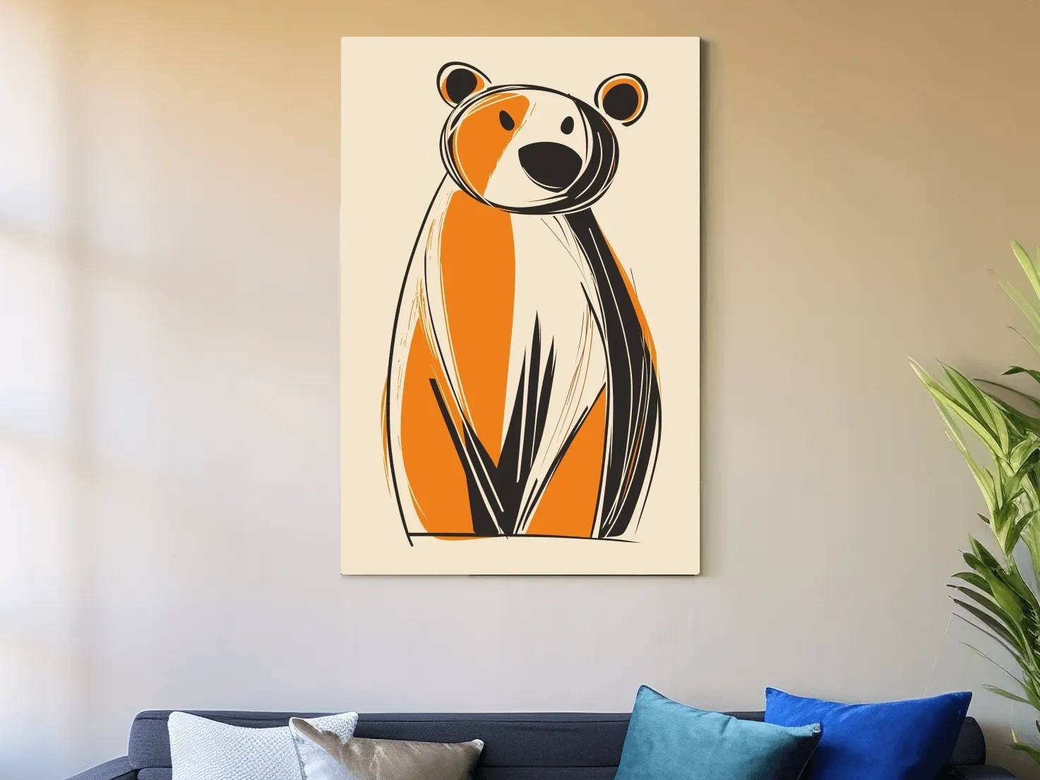 Mid-Century Modern Bear Caricature - Minimalist Wildlife Wall Art
