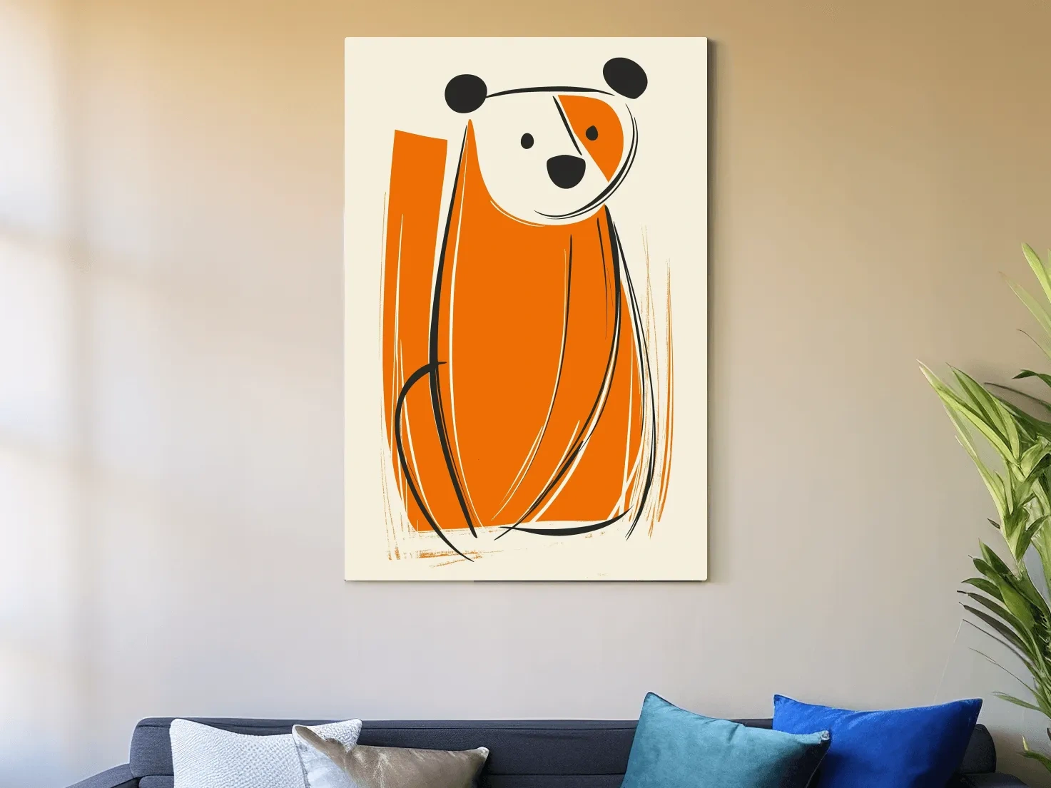 Minimalist Bear Caricature Illustration - Modern Nursery Wall Art