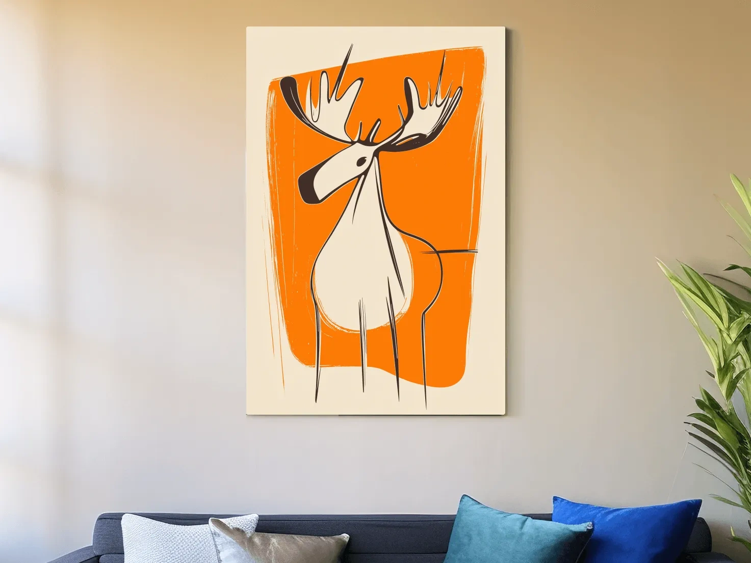 Fun caricature wall art illustration of a cartoon moose