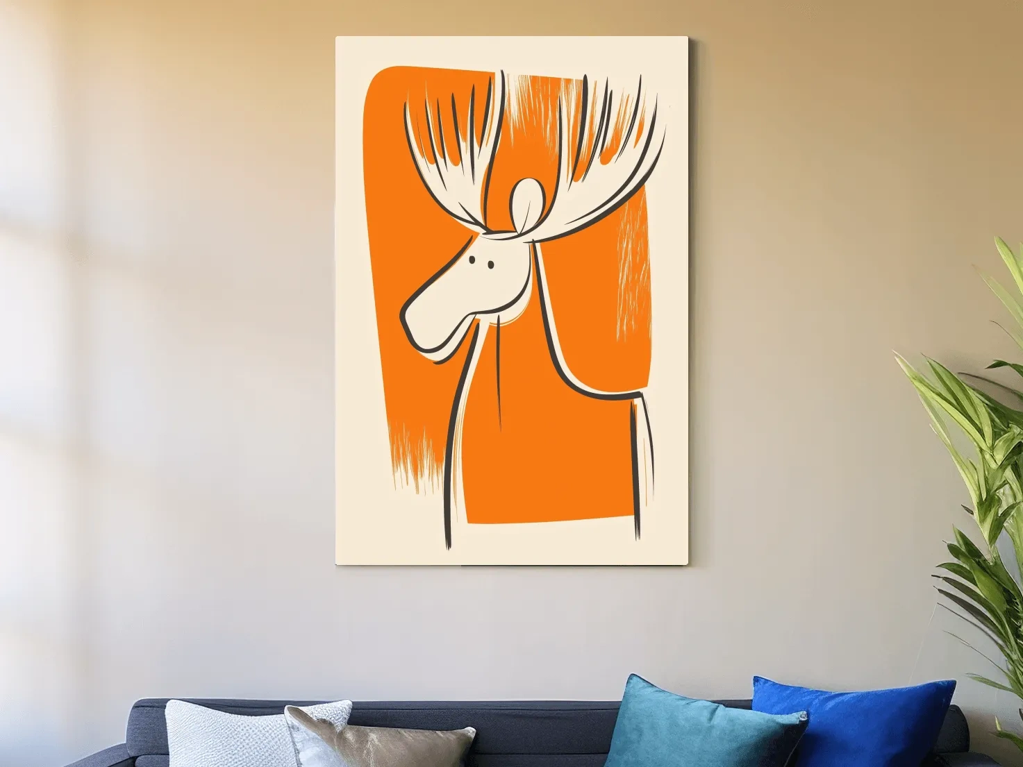 Minimalist Caricature Moose Illustration - Cartoon Wildlife Wall Art