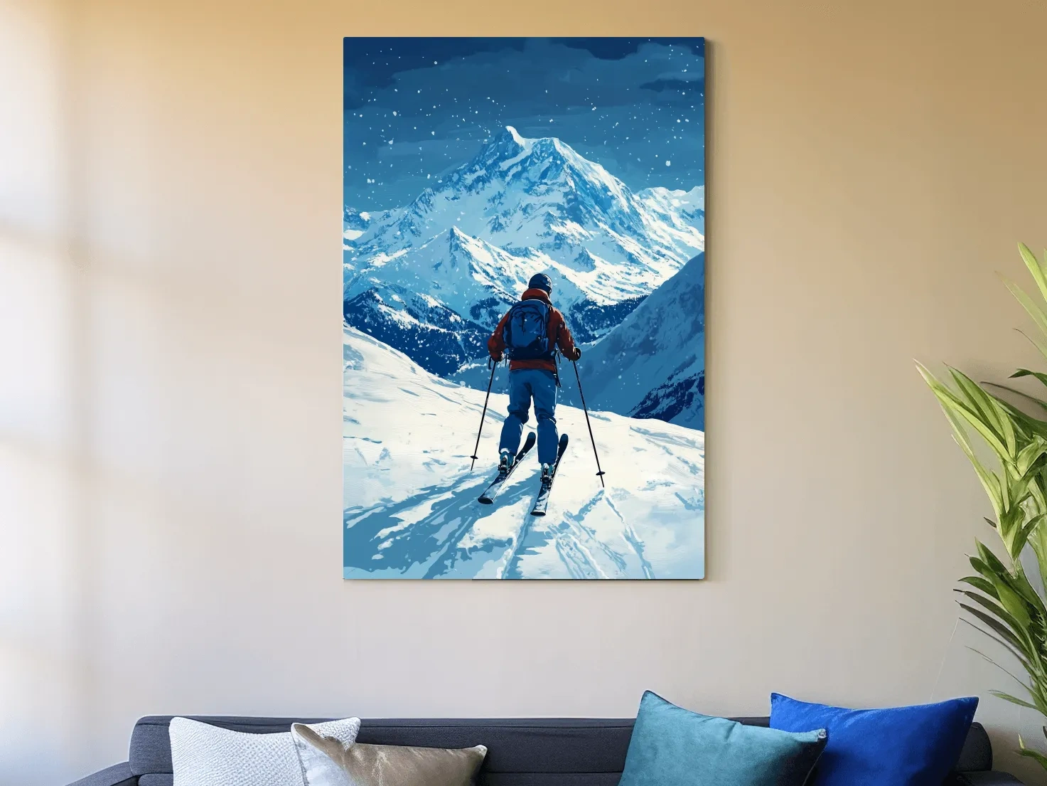 Alpine Skier In Snowy Mountain Peaks - Winter Adventure Landscape Wall Art
