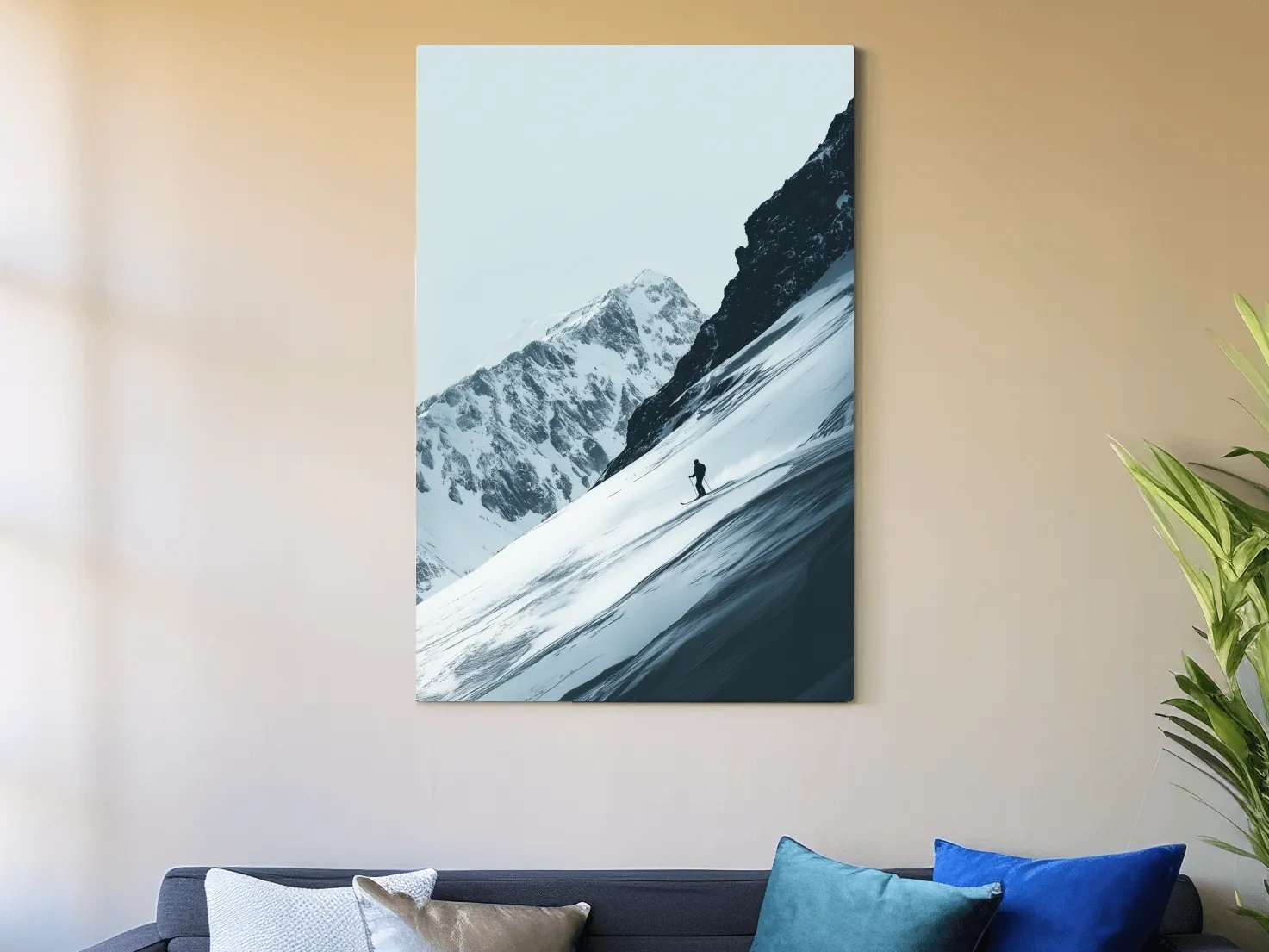 Snowy Alpine Skier Artwork - Minimalist Ski Wall Art