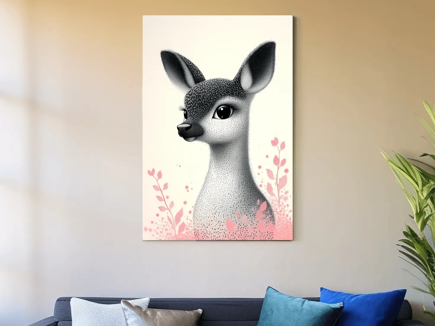 Cute Baby Deer Portrait Illustration - Childrens Nursery Animal Wall Art