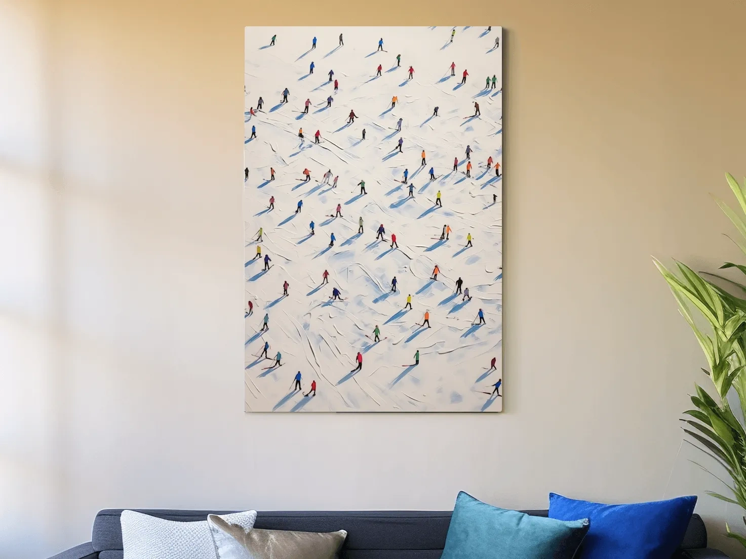 Colorful Skiers On Snowy Slopes - Modern Minimalist Winter Sports Wall Art