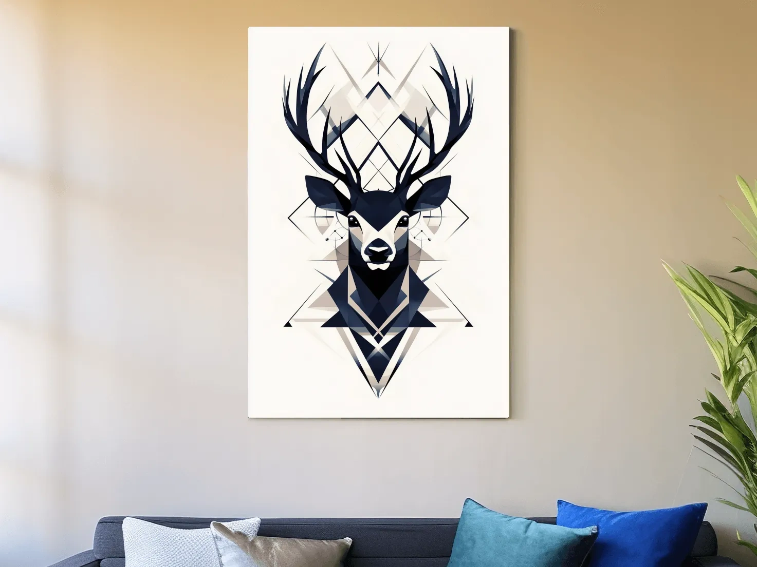Geometric Stag Head Illustration - Tribal Style Wildlife Wall Art