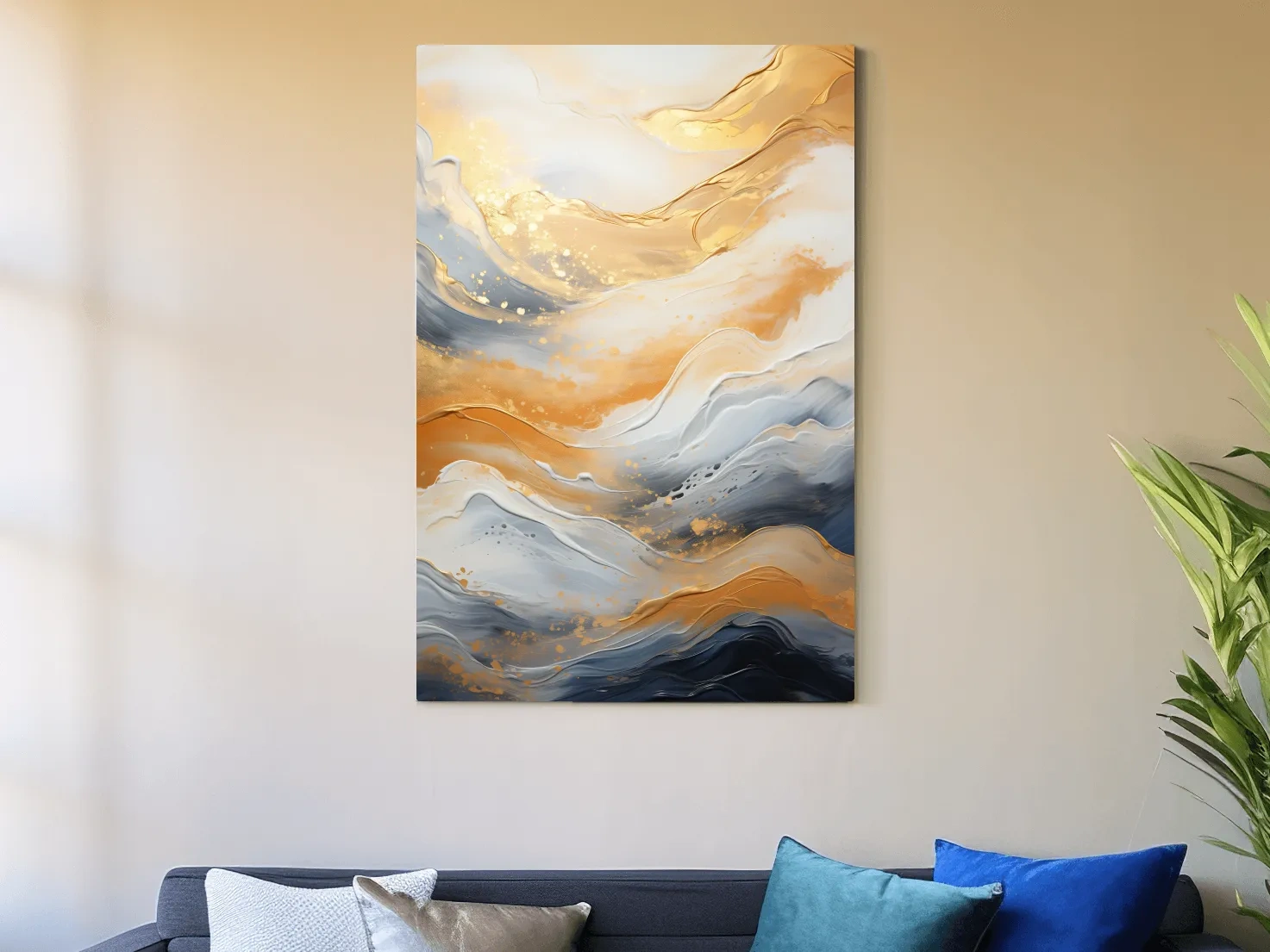 Gold White Marble Swirl Abstract - Modern Alcohol Ink Wall Art